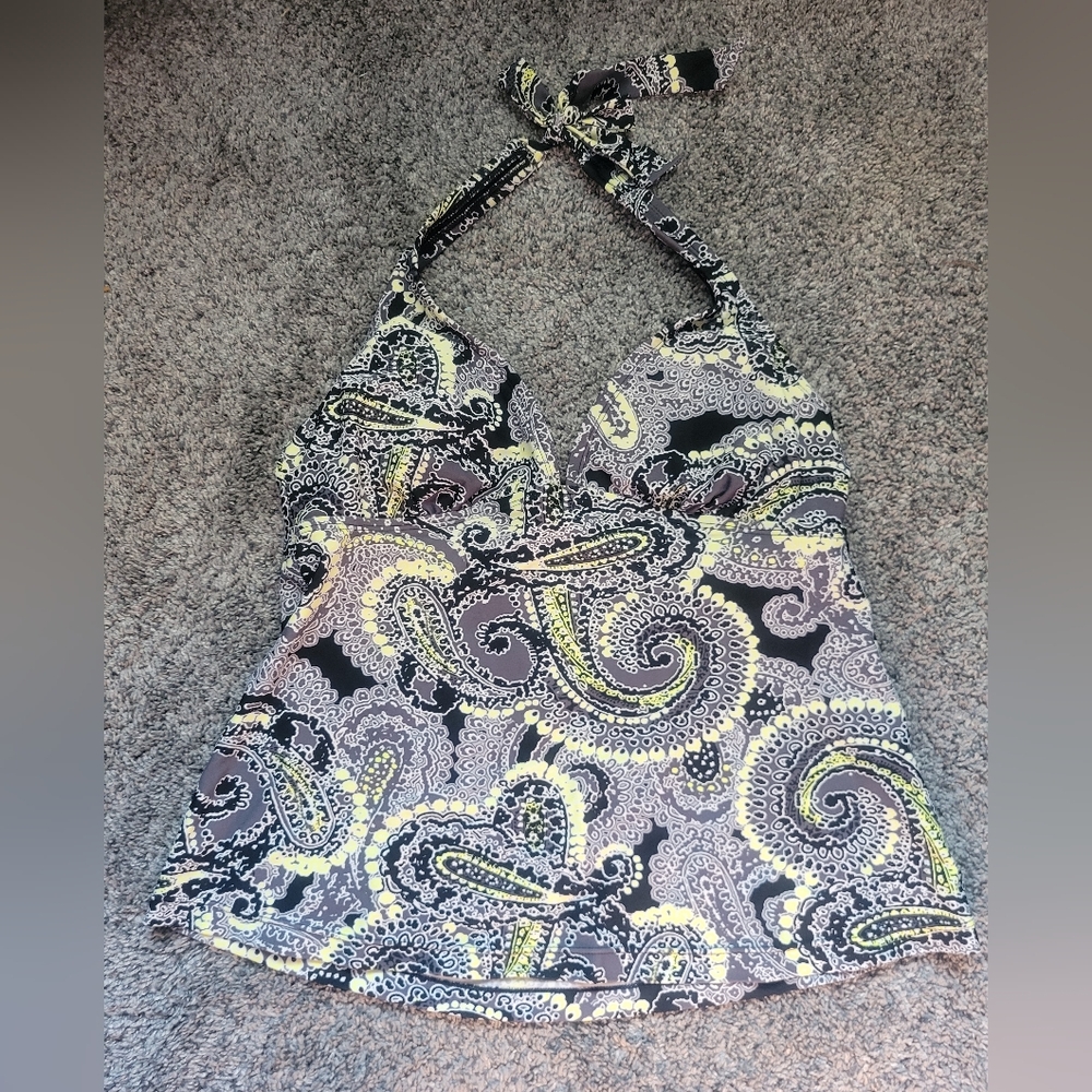 Converse Paisley Halter Neck Swim Top - Black and Yellow Size Medium